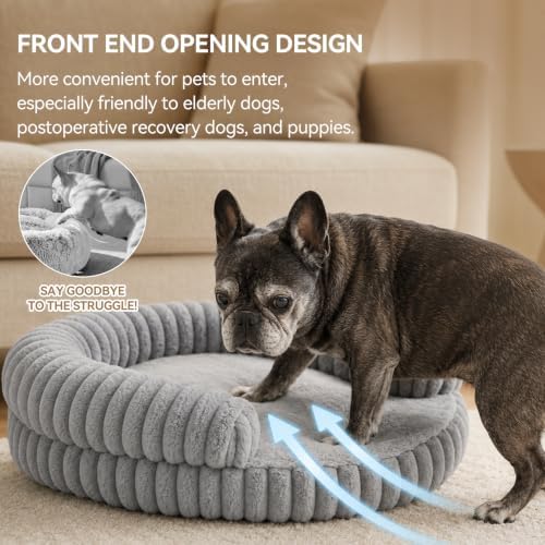 Luxury Donut Dog Bed, Fluffy Orthopedic Dog Couch Washable Round Pet Sofa