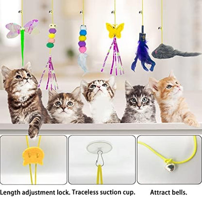 Cat Toy Hianging 6 Pcs Indoor Door Interactive Feather for Hunting