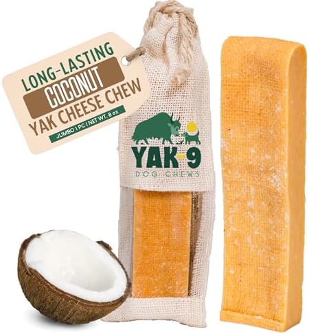 Yak9 Yak Cheese Himalayan Dog Chews Large & Giant Breeds (75+ LBS), Coconut | High Protein, Non Rawhide Dog Chews Long Lasting | Non GMO, Gluten Free, Grain Free Yak Milk Dog Chew | Jumbo Size,1 PC