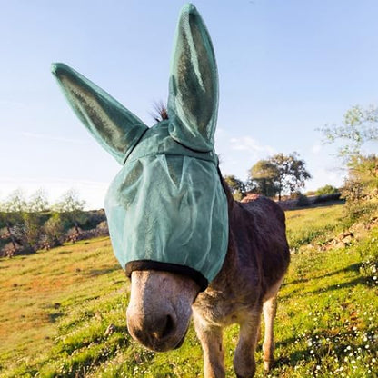 1 Pcs Mini Donkey Fly Mask with Ear Protection, Mint Green