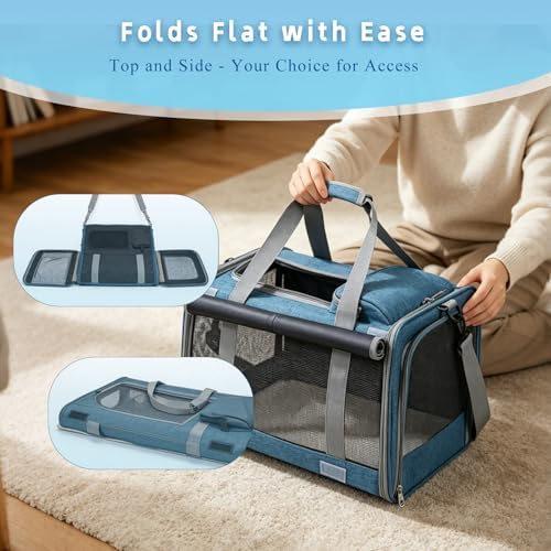 Pet Carrier for Medium-Small Cats, Collapsible Cat Carrier and Soft-Sided Pet Carrier for Medium Big Cats and Puppy Up to 17lbs, 2-Way Entry with Privacy Cover, Travel Bag L18.9”X11.42”X11.42”