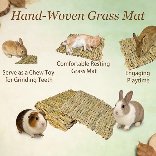 kathson 18PCS Rabbits Grass Mat Natural Woven Bunny Bedding Mats Chew Toy