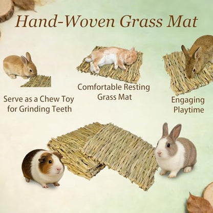 kathson 18PCS Rabbits Grass Mat Natural Woven Bunny Bedding Mats Chew Toy