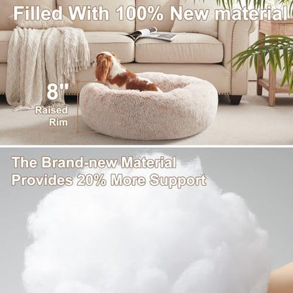 30 inches Faux Fur Fluffy Donut Dog Bed for Medium Dogs,Brown