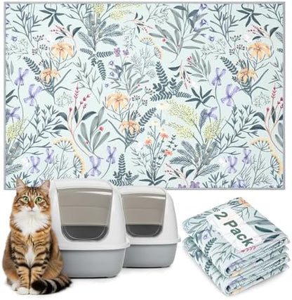 Bienbee Cat Litter Mat, 2 Pack 33" x 22" Machine Washable for Litter Boxes
