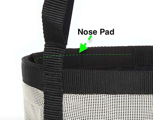 Majestic Ally Horse Feed Bag, Heavy Duty Nylon Mesh Grain Feed Bag, Adjustable Strap with Durable Snap and Elastic Straps, Comfort Neck Pad and Nose Pad- Large (Pony, Beige)