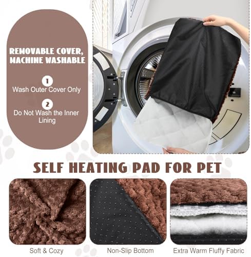 Drydiet 4 Pcs Self Heating Cat Pad Self Warming Cat Bed Dog Heating Pad Washable Thermal Pet Mat for Indoor Outdoor Pet 16 x 20 Inch Removable Non Slip(Coffee)