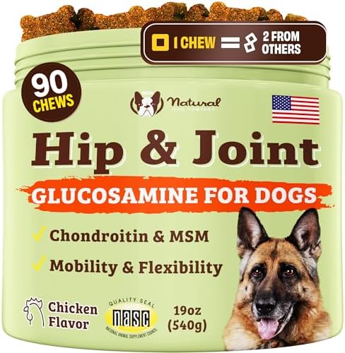 Natural Dog Company Hip & Joint Supplement Chew for Dogs – Supports Mobility, Flexibility & Comfort, Glucosamine, Chondroitin, MSM & Turmeric, Chicken Flavor, 90 Count