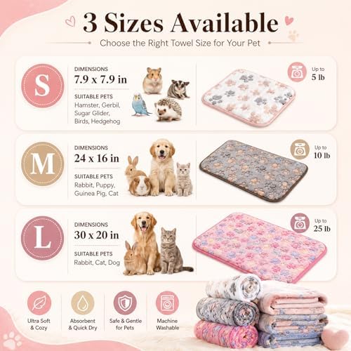 Grddaef Guinea Pig Fleece Blankets 6 Pieces Waterproof & Washable Small Animal Cage Liners Sleep Mat Bedding Pad for Hamster Chinchilla Rabbit Hedgehog (M-24 x 16 Inch)