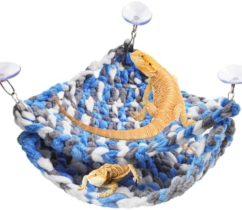 kathson Bearded Dragon Hammock Soft Double-Layered Reptile Hammocks Swing Hanging Bed with Suction Cups Hooks Tank Accessories Hammocks for Small Lizard Leopard Gecko Chameleon(Triangular)