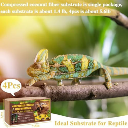 ZeeDix 4 Pack Coconut Fiber Substrate, Premium Coco Coir Reptile Substrate