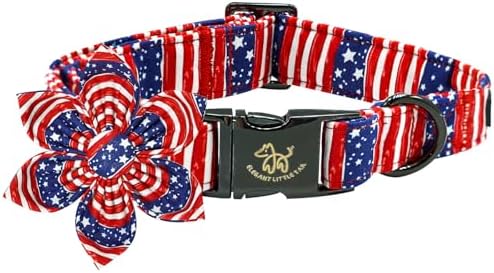 Independence Dog Collar, Patriotic Pet Collar with Flower American 4th of July Holiday Pet Sturdy Cotton Soft Flower Dog Boy Girl Adjustable Collars for X-Small Puppy