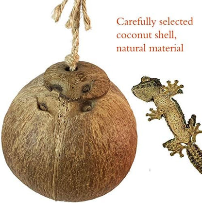 Hamiledyi Lizard Coco Den Reptile Hideouts Gecko Coconut Shell Hut Coconut hut for Geckos Bearded Dragon Tank Accessories Coconut Lizard Hut with Ladder - Natural Coconut Fiber
