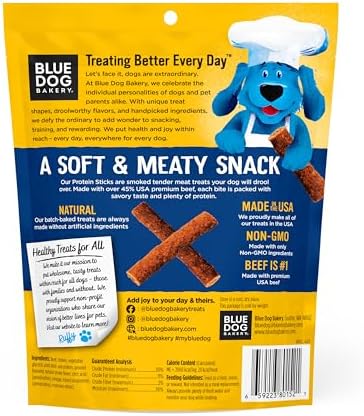 Blue Dog Bakery, Protein Jerky Beef, Medium Dog Treats, 6oz 8pk