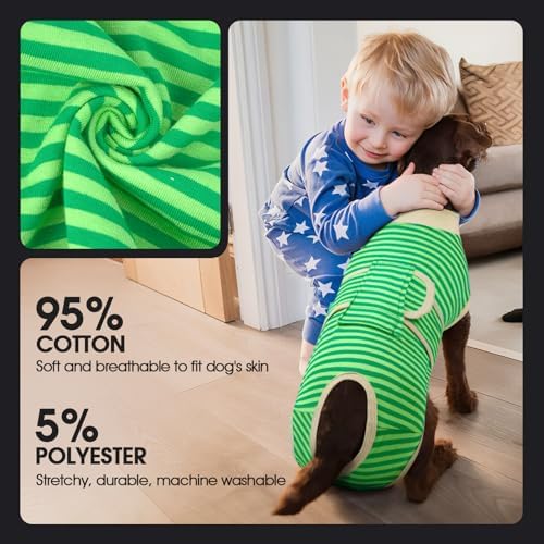 FUAMEY Dog Recovery Suit Male,Dogs Surgery Neuter Suits Puppy Spay Shirts for Female Protect Dog's Skin Anti Licking Abdominal Wounds Doggie Onesie Pet Bodysuit Alternative to Cone Green Stripes S