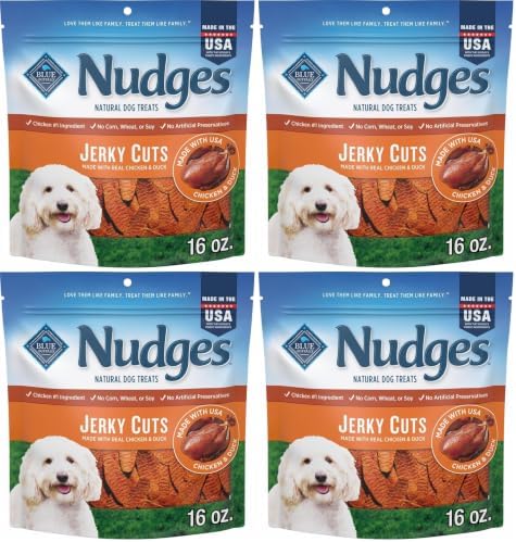 Blue Buffalo Nudges Jerky Cuts Dog Treats, Made in the USA with Natural Ingredients, Chicken & Duck, 16-oz Bag, (Pack of 4)