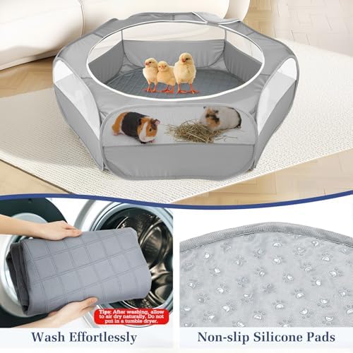 Pawaboo 2-in-1 Small Animals Playpen with Pad, Gray+Gray