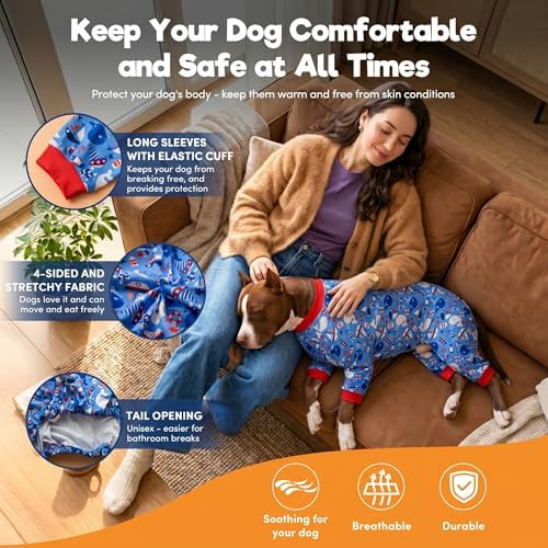 LovinPet Warm Dog Pajamas Large Size Dog, Blue Nautilus Print, M