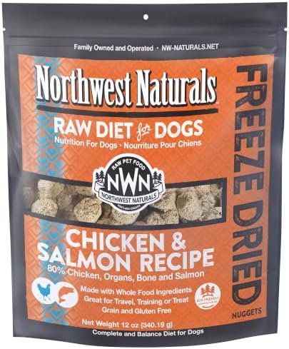 Northwest Naturals Freeze-Dried Chicken & Salmon Dog Food - Bite-Sized Nuggets - Grain-Free, High-Protein, Raw Diet, Human-Grade, Limited Ingredients, All Natural, Omega-3 for Skin & Coat - 12 Oz