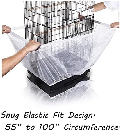 Tamu style Bird Cage Seed Catcher, Stretchy Mesh Skirt, 55-100 inch, White