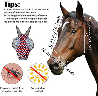 Frienda 4 Pcs 4th of July Horse Fly Mask with Ears 250th Anniversary Horse Face Covering Elasticity Smooth Comfortable Mask with UV Protection for Patriotic Independence Day(Medium)