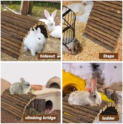 kathson Rabbit Bridge Wooden Hamster Climbing Tunnel Bunny Extra Large Ladder Wood Flexible Hideout for Guinea Pig Chinchilla Ferret Hedgehog Rat Squirrel and Other Rodents(26 x 16 in)
