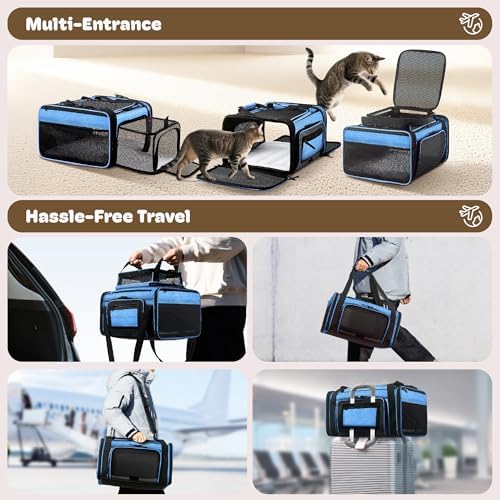Top and 2 Sides Expandable Cat Carrier 18x13.5x9.5 TSA Airline Approved