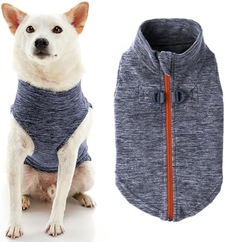 Gooby Zip-Up Fleece Dog Sweater, Gray Wash, Small