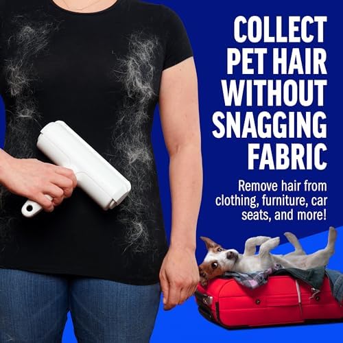 ChomChom Roller Pet Hair Remover – Original Size Reusable Lint Roller for Cat & Dog Hair on Furniture, Couch, Carpet, Car, Rugs & Bedding – Portable, Eco-Friendly (White)