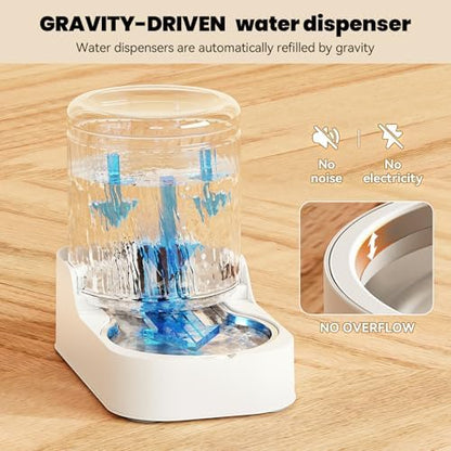 JUNSPOW Automatic Cat Feeder Water Dispenser Set with Stainless Steel Bowls