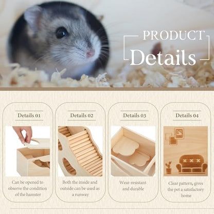 Seenelling 2 Pcs Hamster Hideout Set, Wood Climbing Ladder House and Tunnel
