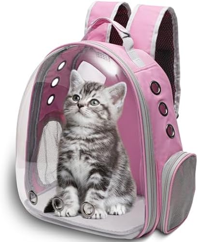 Vivicreate Large Cat Backpack Carrier for Travel and Hiking Transparent Pet Bubble Backpack for Cats up to 20lbs with Ventilation and Padded Straps Mochila para Gatos transportadora mascotas (Pink)