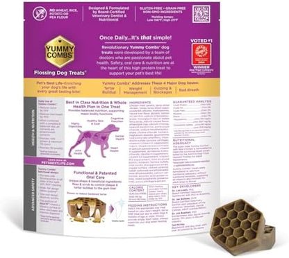 Yummy Combs Dog Dental Treats – Vet VOHC Approved – Delicious Chicken Protein – Removes Tartar with Cleaning Comb Shape – Dental Dog Treats for Medium Dogs (36oz, 45 Count)