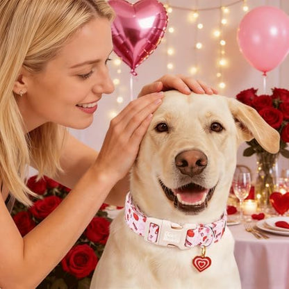 Dog Collars, Valentine's Pink Letter Heart Print Pet Collar Durable Adjustable Plastic Pendant Dog Collar for X-Small Dogs