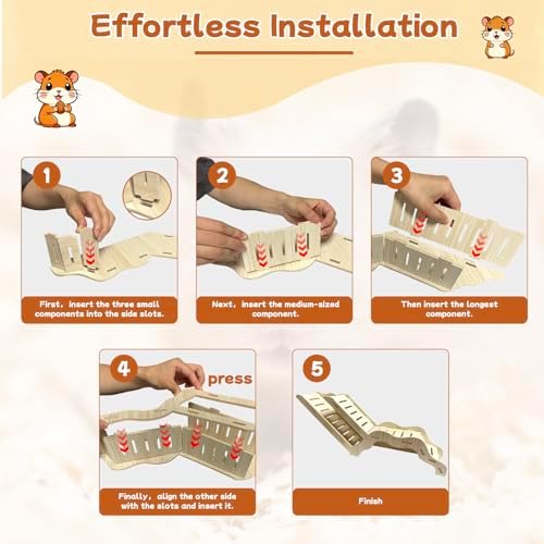 Hamster Hideout & Tunnel Set, 2Pcs Wooden House with Climbing Ladder, Exploration Tubes & Observation Shed for Syrian Hamsters, Dwarf Hamsters, Mice, Gerbils, Rats, and Other Small Animals
