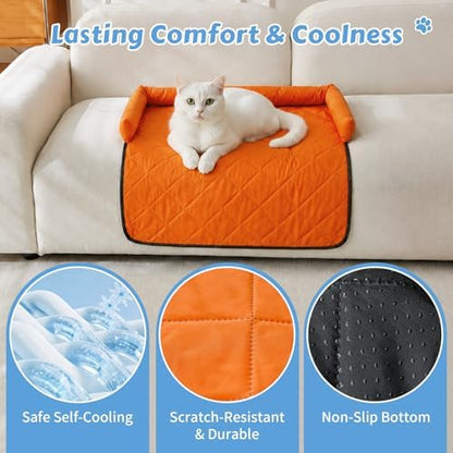 Cooling Dog Bed Mats with Neck & Head Support, 31.5 x 23.62 inch Orange