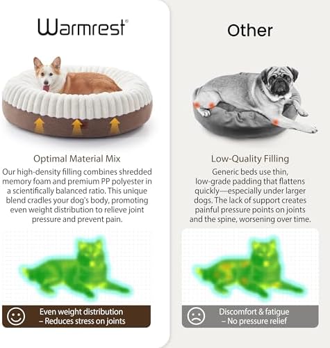 Donut Dog Bed Medium Size Dog 36 Inch, Round Cat Beds for Small Medium Dogs and Cats with Washable Fluffy Faux Fur, Cute Comfort Pet Bed with Anti-Slip Bottom, Cream