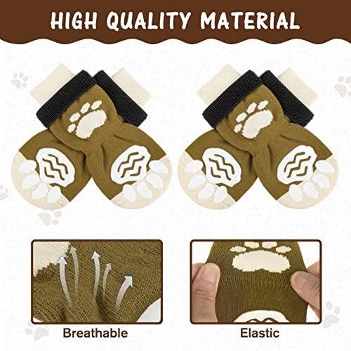 PUPTECK Anti-Slip Dog Socks with Double Sides Grips for Small Medium Large Dogs Hardwood Floors Prevents Licking, Dog Shoes for Hot Pavement Traction Control Paw Protector for Senior Dogs, Brown S
