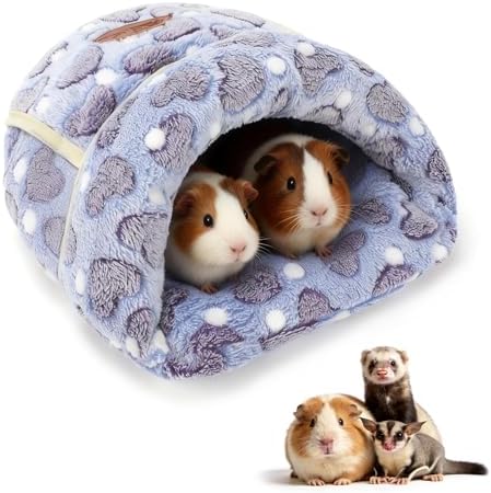 YUEPET Guinea Pig Bed, Warm Fleece Cuddle Cave, Purple Heart