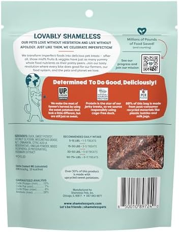Shameless Pets Jerky Bites Treats, Duck-Tato - Healthy Dog Chews for Digestion Support with Fiber - Dog Treats with Real Cage-Free Duck - Free from Grain, Corn & Soy - 1-Pack