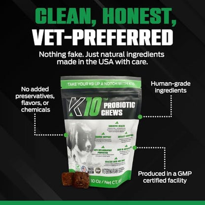 K10 Probiotic Chews for Dogs, Probiotic & Prebiotic Formula, 60 Count