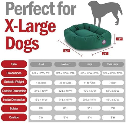 Majestic Pet 52 Inch Bagel Calming Dog Bed Washable – Cozy Soft Round Dog Bed with Spine Support for Dogs to Rest their Head - Fluffy Donut Dog Bed 52x35x11 (Inch) - Round Pet Bed X-Large – Green