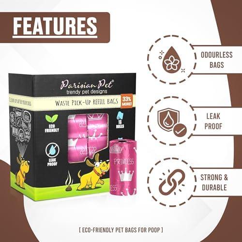 Parisian Pet Ecofriendly Dog Poop Bags Rolls - 320 Count Unscented Poop Bags For Dogs - Leakproof, Extra Thick, 16 Dog Waste Bags Refill Rolls - Princess Pink Doggie Poop Bags - Fits All Dispenser