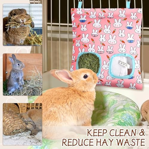 UPINS 3Pack Guinea Pig Hay Feeder Bag,Bunny Rabbit Cage Bag Hanging Holder