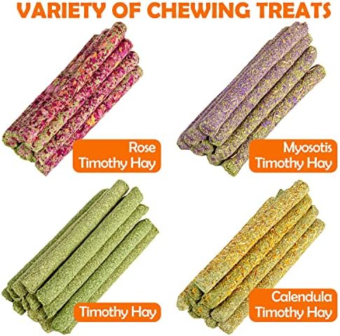 Sofier Timothy Hay Sticks - 44Pcs Natural Chews for Teeth - Handmade Rabbit & Guinea Pig Toys - Chinchilla, Rat, Hamster, Gerbil