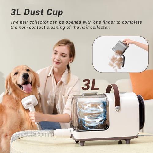 Bunfly Dog Grooming Kit & Dog Hair Vacuum, 3L Large Capacity Dust Cup,13,000KPa Powerful Suction, 99% Pet Hair Removal, 16 Grooming Tools for Dogs, Cats & More, Home Cleaning - Brown