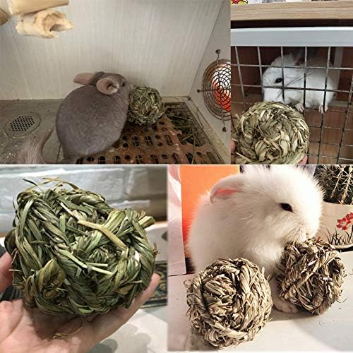 Hamiledyi Bunny Grass Toy 4 Pcs Natural Timothy Grass Rabbit Chew Balls