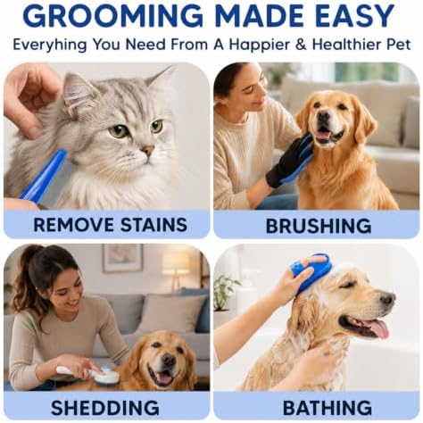 NVNAN 5-Piece Dog Grooming Brush Set with Grooming Gloves