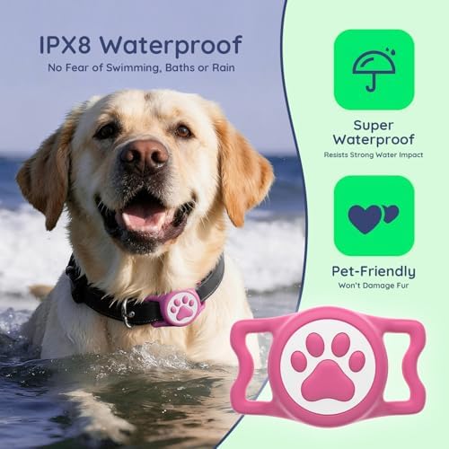 IP68 Waterproof Dog AirTag Holder for Dog Collar, Soft, Stretchy Silicone