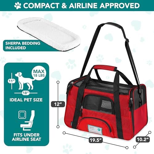 PetAmi Airline Approved Pet Carrier for Cats & Small Dogs, Large, Red